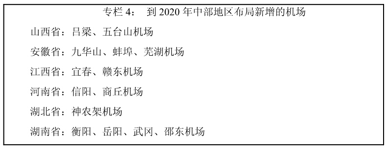 到 2020 年中部地區(qū)布局新增的機(jī)場(chǎng) 